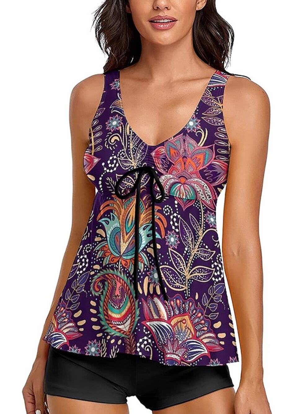Modest Tankini Swimsuits For Women Two Piece Bathing Suits Floral Print Tank Top